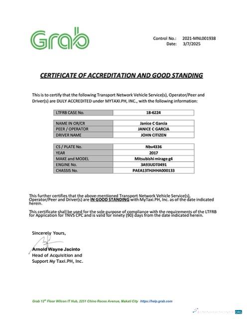 Philippines certificate of accreditation and good standing Word and PDF template